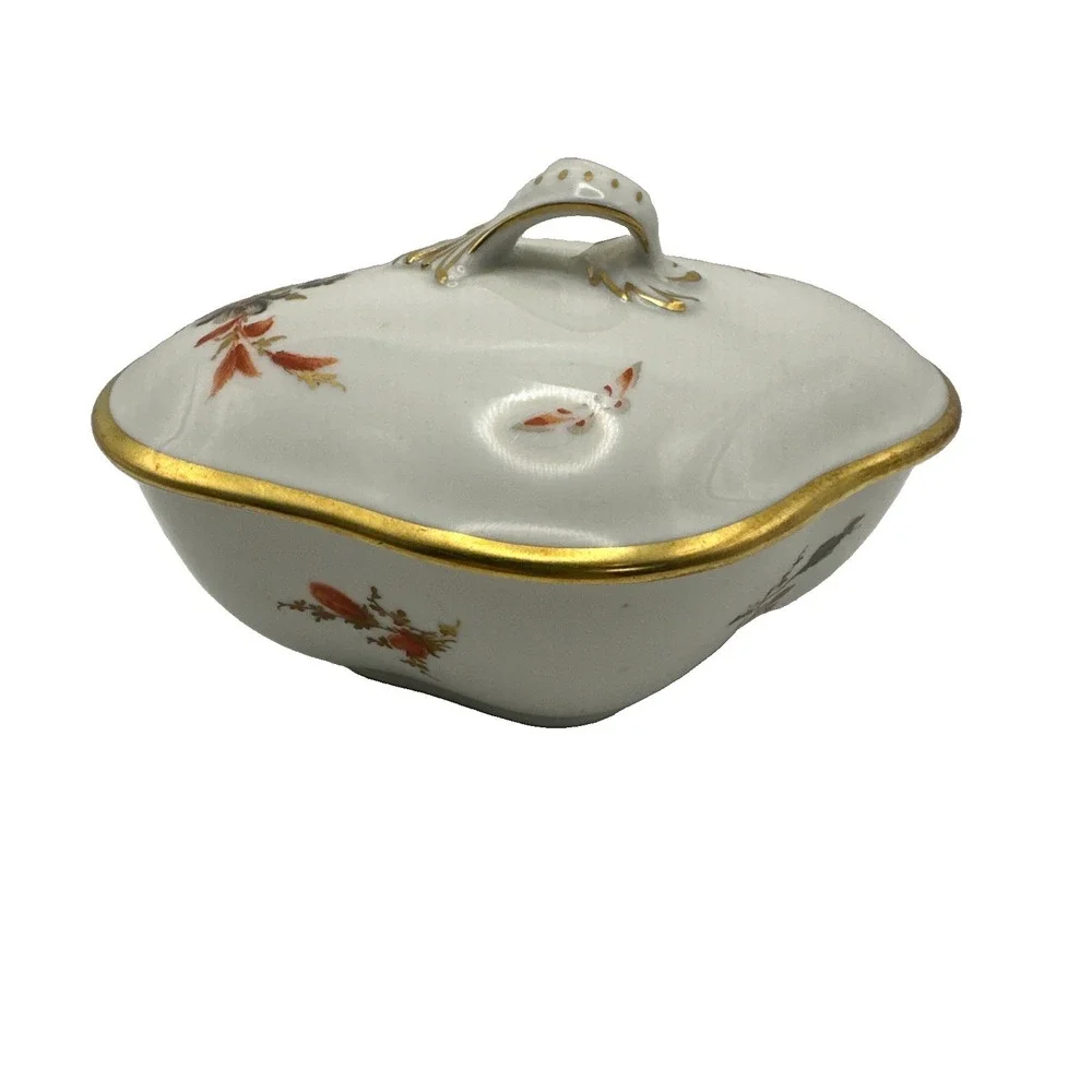 Vintage AK. KAISER W. Germany Covered Porcelain Trinket Dish Gold Trimmed Floral